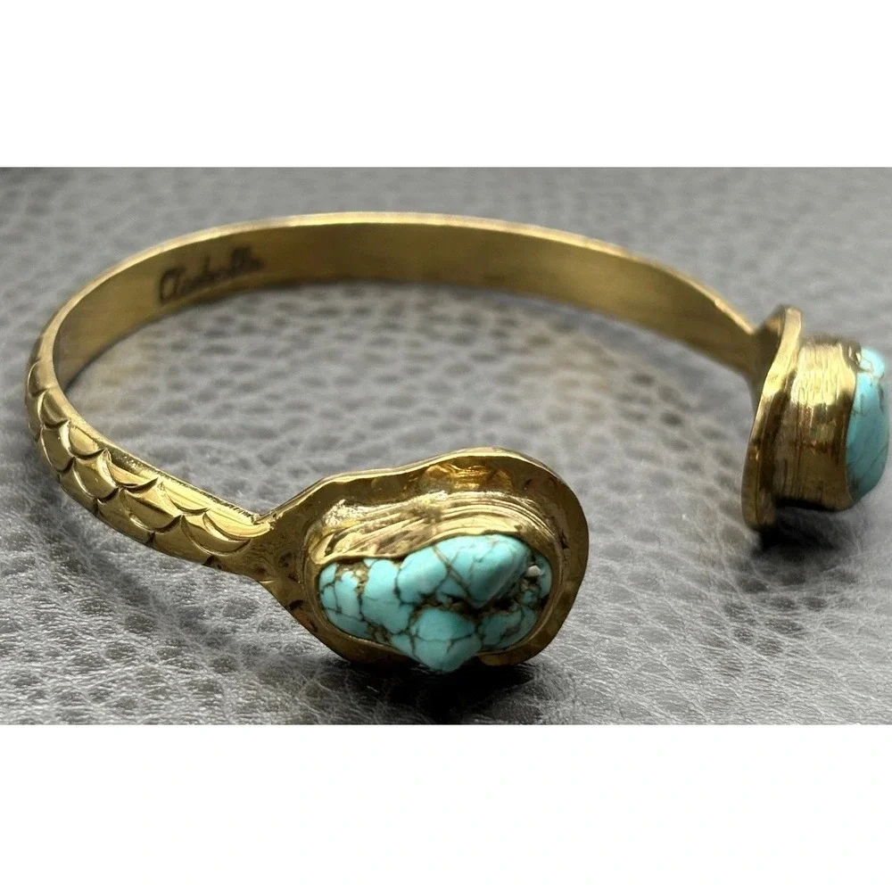 Cleobella Blue Turquoise Stone Mermaid Scale Pattern Cuff Bracelet 7.25
